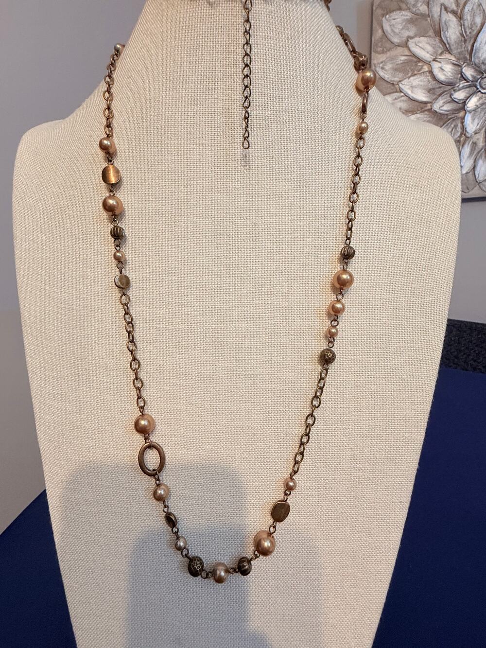 Vintage 40” Acrylic & Metal Station Necklace